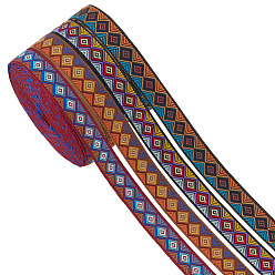 (52) Непрозрачная лаванда 4 рулоны 4 цветная вышивка в этническом стиле лентами из полиэстера, ромб шаблон, жаккардовая лента, аксессуары для одежды, разноцветные, 1/2 дюйм (13 мм), около 5.00 ярдов (4.57 м) / комплект