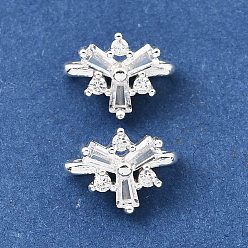 Серебро Латунные микропаве прозрачные кубические цирконии 2-петлевые цветочные разделители, долговечный, стойки покрытие, серебряные, 8x10x6 мм, отверстие : 1.5 мм