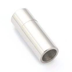 Stainless Steel Color Tarnish Resistant 304 Stainless Steel Magnetic Clasps with Glue-in Ends, Column, Stainless Steel Color, 19mm, Hole: 5mm
