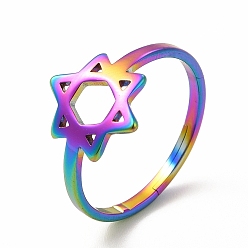 Rainbow Color Ионное покрытие (ip) 304 звезда Давида из нержавеющей стали регулируемое кольцо для женщин, Радуга цветов, размер США 6 (16.5 мм)