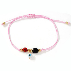 Pink Богемные браслеты с подвеской в виде очков, символизирующих сглаз, регулируемые, Браслеты из плетеных бусин с синтетическим бирюзовым и латунным орнаментом для женщин и мужчин., розовые, 11.02 дюйм (28 см)