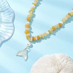 Топаз Нефрит Ожерелья с регулируемыми бусинами из натурального топаза и нефрита и имитацией круглого жемчуга, летние сверкающие стеклянные ожерелья с подвеской в виде рыбьего хвоста для женщин, 16.14~24.80 дюйм (41~63 см)