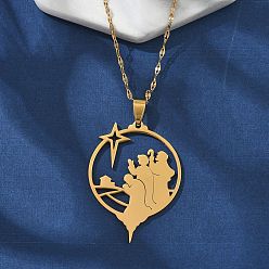 Настоящее золото 18K 201 полые ожерелья из нержавеющей стали с молитвенной подвеской в форме звезды для Рамадана и Ид Мубарак, реальный 18 k позолоченный, 16.06 дюйм (40.8 см)