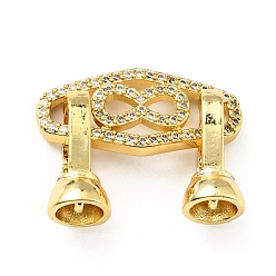 Golden Rack Plating Brass Micro Pave Clear Cubic Zirconia Fold Over Clasps, Cadmium Free & Lead Free, Long-Lasting Plated, Rhombus, Golden, Rhombus: 19x10mm, Clasp: 13x7mm, Inner Diameter: 4.1mm