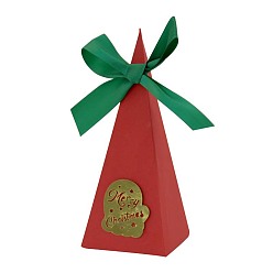 Слово Рождественские треугольные бумажные подарочные коробки для конфет с принтом, коробки для упаковки конфет с золотыми бирками, коробки шоколадные рождественские подарки для гостей, красные, слово, 6x6x15 см