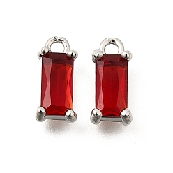 Платина Латунь стекло кулоны, прямоугольник амулеты, граненые, стойки покрытие, долговечный, без свинца и без кадмия, прозрачные, платина, 11x5x4 мм, отверстие : 1.4 мм