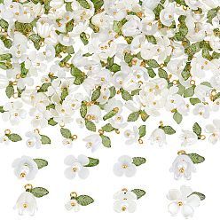 Золотой 160 шт 8 стили акриловые подвески, цветок, с латунной фурнитурой и пластиковыми бусинами, золотые, 10x6.5~12 мм, отверстие : 1.5~2.3 мм, 20 шт / стиль