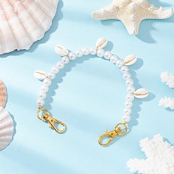 Белый Украшения с подвесками из ракушек, со стеклянными жемчужными бусинами и натуральными бусинами из ракушек каури, поворотными карабинами из сплава и латунными обжимными бусинами, золотые, белые, 244 мм