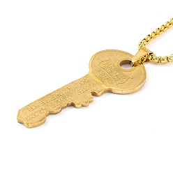 Golden Key 201 Stainless Steel Pendant Necklace, Box Chains, Golden, 23.70 inch(60.2cm)