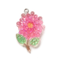 Цветок Подвески из смолы, с платиновой железной петлей и блестками, цветок, 30.5x19.5x7.5 мм, отверстие : 1.8 мм
