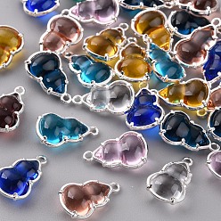 Mixed Color Glass Pendants, with Alloy Open Back Settings, Cadmium Free & Nickel Free & Lead Free, Gourd, Light Gold, Mixed Color, 18.5x11.5x7mm, Hole: 1.6mm