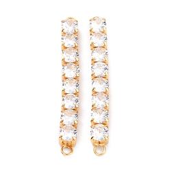 Real 18K Gold Plated Brass Clear Round Cubic Zirconia Links Connectors, Long-Lasting Plated, Rectangle, Real 18K Gold Plated, 58x6x5mm, Hole: 2.5mm