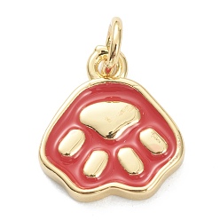 Red Brass Enamel Pendants, Long-Lasting Plated, Real 18K Gold Plated, Dog Paw Prints, Red, 13.5x12x2mm, Hole: 3mm