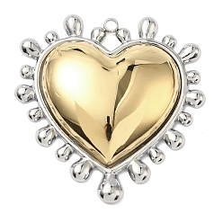 Настоящее золото 18K Двухцветные 304 большие подвески из нержавеющей стали, шарма сердца, вакуумное покрытие pvd, реальный 18 k позолоченный, реальный 18 k позолоченный, 50x47.5x9 мм, отверстие : 2.5 мм