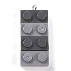 Серый Подвески из смолы, с железной платиной петлей, игрушечные кирпичи, серые, 36x15.5x8 мм, отверстие : 2.6 мм