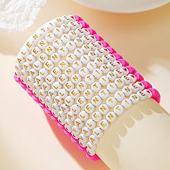 Ярко-Розовый 12 Набор эластичных браслетов из полимерной глины и акриловых бусин ко Дню святого Валентина для женщин, Плоская круглая фигурка со словом «Валентинка» и сердечком., ярко-розовый, 6.69 дюйм (17 см)