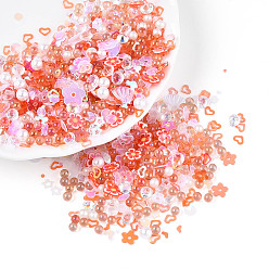 Коралловый Ручной полимерной глины кабошонов, с пластиковыми пайетками и искусственным жемчугом из АБС и акриловыми стразами, разнообразные, коралл, 1.5~10x1.5~9x0.2~4 мм, отверстие : 1~1.2 мм