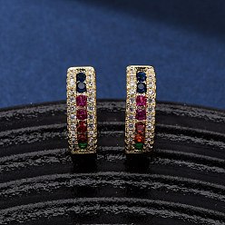 Разноцветный Латунные серьги-кольца с микропаве из кубических цирконий овальной формы, реальный 18 k позолоченный, красочный, 15x5 мм