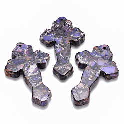 Фиолетовый Синтетическая имперская яшма большие кулоны, окрашенные, крестик, фиолетовые, 60~61.5x38~39.5x7~8 мм, отверстие : 1.8 мм