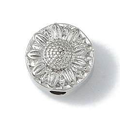 Платина Стойки обшивки латунные бусины, долговечный, без свинца и без кадмия, плоские круглые с цветком, платина, 9x7 мм, отверстие : 2 мм