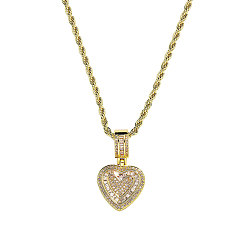 Золотой Женские ожерелья с подвеской в виде сердца из латунного микропаве из прозрачных кубических цирконий, золотые, 19.69 дюйм (50 см)