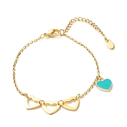 Голубой Браслет с эмалью из сплава сердца на день святого валентина, с ионным покрытием (ip) 304 выводы из нержавеющей стали, голубой, 7.48 дюйм (190 мм)