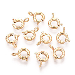 Настоящее золото 18K Латунная застежка пружинного кольца, без никеля , реальный 18 k позолоченный, 10x7x2 мм, отверстие : 1.5 мм