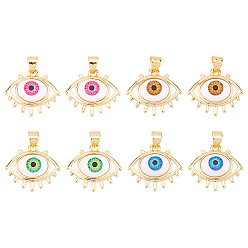 (52) Непрозрачная лаванда 8 шт. 4 цвета латунные подвески, с акриловой, без кадмия и без свинца, долговечный, злые глаза, реальный 18 k позолоченный, разноцветные, 16.5x19x6 мм, отверстие : 4x3.5 мм, 2 шт / цвет