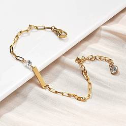 Прозрачный 304 браслеты из нержавеющей стали, браслеты прямоугольные звенья для женщин и мужчин, с кубического циркония, реальный 18 k позолоченный, прозрачные, 6-3/8 дюйм (16.1 см)