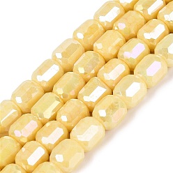 Light Khaki Anti-Tarnish Electroplate Glass Beads Strands, Column, Imitation Gemstone, Dyed, Faceted, Light Khaki, 8.5~9x7.5~8.5mm, Hole: 1~1.2mm, about 39~40pcs/strand, 13.78~14.17 inch(35~36cm)