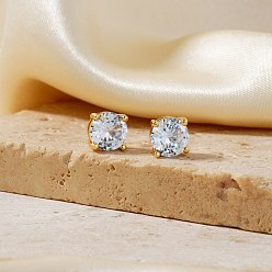 Золотой Латунь серьги, круглые, со стразами, золотые, 7 мм