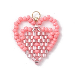 Pink Подвески ручной работы из стеклянных бусин в форме сердца, с 304 петлей из нержавеющей стали, розовые, 21x22x2 мм, отверстие : 3 мм
