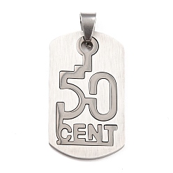 Mixed Color 201 Stainless Steel Pendants, Split Dog Tag Pendant, Rectangle with Word CENT & Number 50, Stainless Steel Color & Silver Color Plated, 42.5x20.5x1.5mm, Hole: 6x4mm
