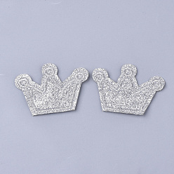 Silver Computerized Embroidery Cloth Iron On Patches, Costume Accessories, Appliques, Crown, Silver, 38x52x1mm