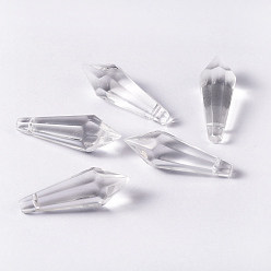 Clear Faceted Glass Pendants, Crystal Suncatcher, Clear, 36~38x12~14mm, Hole: 1mm