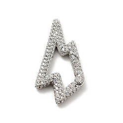 Platinum Brass Micro Pave Clear Cubic Zirconia Spring Gate Rings, Cadmium Free & Lead Free, Lightning Bolt, Platinum, 37.5x19x4mm