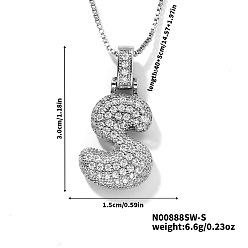 Letter S Элегантные латунные микропаве прозрачные кубические цирконии 3d начальные ожерелья, идеальный подарок для нее, платина, Письмо с, 15.75 дюйм (40 см)