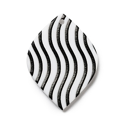Black Stripe Pattern Opaque Acrylic Pendants, for DIY Earring Accessories, Horse Eye, Black, 31x23x2mm, Hole: 1.5mm