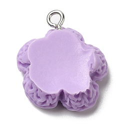 Lilac Opaque Resin Pendants, Flower Charms with Platinum Plated Iron Loops, Lilac, 20x18x6mm, Hole: 2mm
