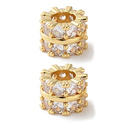 Настоящее золото 18K Латунные бусины, со стеклом, колонка, реальный 18 k позолоченный, без кадмия, без никеля и без свинца, 10.5x7.5 мм, отверстие : 5.5 мм