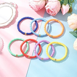 (52) Непрозрачная лаванда 7шт 7цвета браслеты ручной работы из полимерной глины heishi и латунных бусин для женщин, золотые, разноцветные, внутренний диаметр: 2-1/8 дюйм (5.5 см), 1 шт / цвет