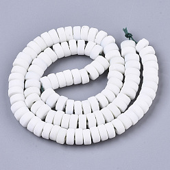 White Handmade Frosted Lampwork Beads Strands, Heishi Beads, Disc/Flat Round, White, 9x4.5mm, Hole: 1.6mm, about 108pcs/Strand, 19.29 inch