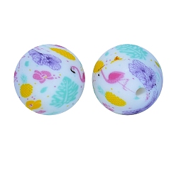 Разноцветный Круглые бусины из пищевого силикона в форме фламинго., красочный, 15 мм