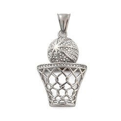 Нержавеющая Сталь Цвет 304 из нержавеющей стали горный хрусталь подвески, баскетбол и кольцо, цвет нержавеющей стали, 41x26x8.5 мм, отверстие : 3.5x8.5 мм