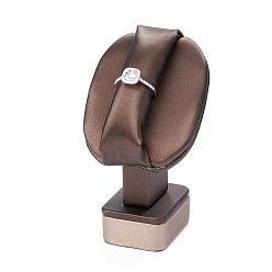 Coconut Brown Wooden Clovered with PU Leather Ring Displays, with Sponge and Paper Card, Coconut Brown, 6.4x6.25x11.6cm