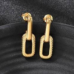 Настоящее золото 18K 304 овальные серьги-гвоздики из нержавеющей стали с подвесками, ионное покрытие (ip), реальный 18 k позолоченный, 28x9 мм