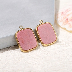 Родонит Подвески из натурального родонита из нержавеющей стали, квадратных амулеты, золотые, 18x14 мм
