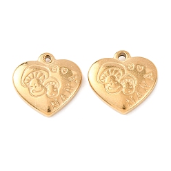 Настоящее золото 18K 304 подвески из нержавеющей стали, ионное покрытие (ip), сердце с подвесками в виде грибов, реальный 18 k позолоченный, 16.5x17x3.5 мм, отверстие : 1.8 мм