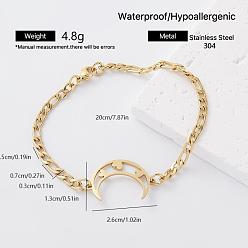 Luna Pulseras vintage de eslabones de acero inoxidable para mujer, dorado, luna, 304 pulgada (7.87 cm)
