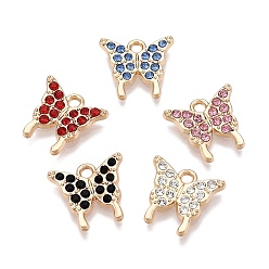 Золотой Стойки подвески обшивки сплава, со стразами, бабочки прелести, золотые, 12.5x13.5x2.5 мм, отверстие : 1.8 мм